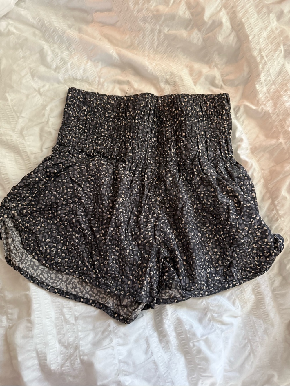 Free People Black Floral Smocked Waist Athletic Shorts